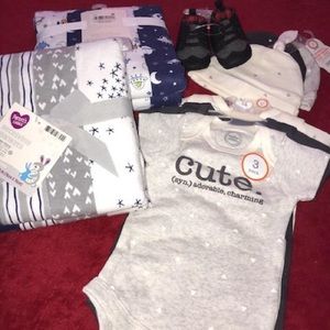 Infant onesies, hats , shoes, & Receiving Blankets